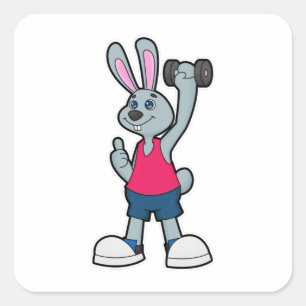 Konijn op fitness met Dumbbell Vierkante Sticker