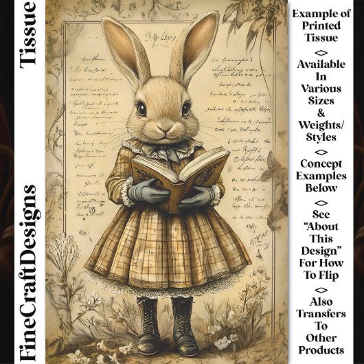  Konijn & Open Boek Lezen CT7 Decoupage Tissuepapier