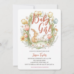 Konijn Ovaal Tulp Frame Lente Meisje Baby Shower Kaart