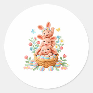 Konijn paasdag garen haakwerk cute konijn gezicht  ronde sticker