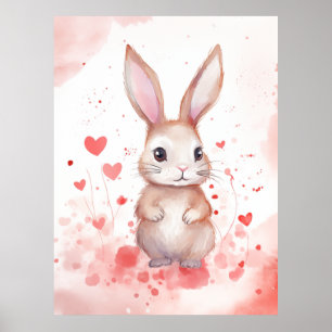 Konijn Pastel met hartjes Bruine Ogen roze neus Poster