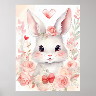 Konijn Pastel met hartjes Bruine Ogen roze wangen Poster