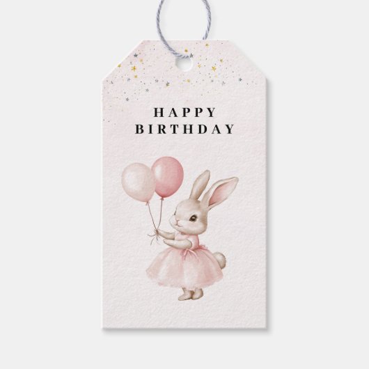 Konijn Pastel Roze Verjaardag Cadeaulabel (Voorkant)