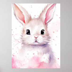 Konijn Pastel Verrast Roze Harten Poster