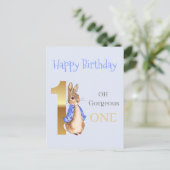 Konijn Peter eerste verjaardag Briefkaart (Staand voorkant)