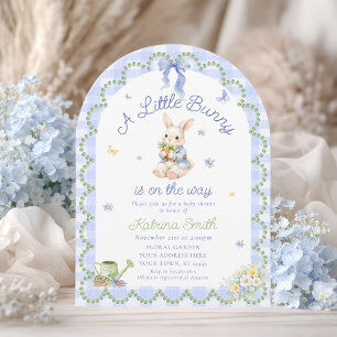 Konijn Pretty Rabbit Gingham Baby Shower Uitnodigi Kaart