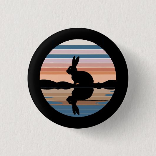 Konijn Retro Sunset Ronde Button 3,2 Cm (Voorkant)