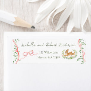 Konijn Roze Strik Baby Shower Adres Etiket