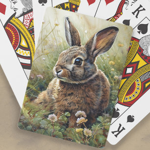 Konijn Schilderij van Konijn met Klaver  Pokerkaarten