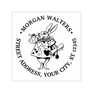 Konijn Trompettist Alice Ad Wonderland Ronde Adres Zelfinktende Stempel