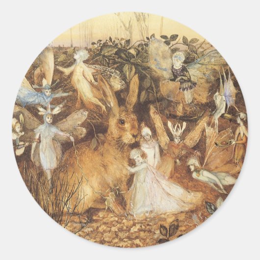 Konijn tussen de Fairies, feiën Ronde Sticker (Voorkant)