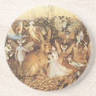 Konijn tussen de Fairies, feiën Zandsteen Onderzetter