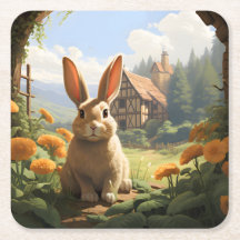 Konijn tussen de goudsbloemen