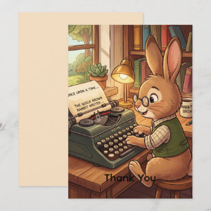 Konijn typt op een retro schrijfmachine Personal Bedankkaart