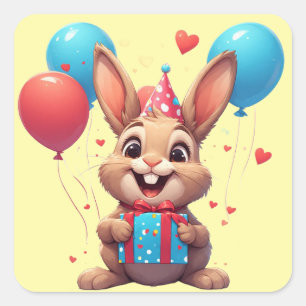 🎈 Konijn Verjaardagsfeest Thema Vierkante Sticker