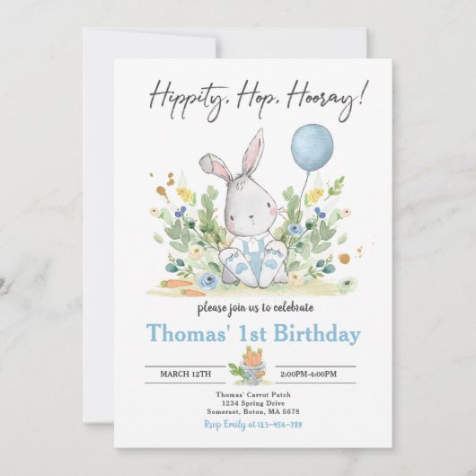 Konijn verjaardagsfeestje Blauwe Konijn Paasverjaa Kaart (Voorkant)