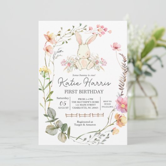 Konijn verjaardagsuitnodiging, Some bunny is one u Kaart (Staand voorkant)