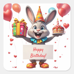 Konijn viering met cadeau en ballonnen 🐰 vierkante sticker