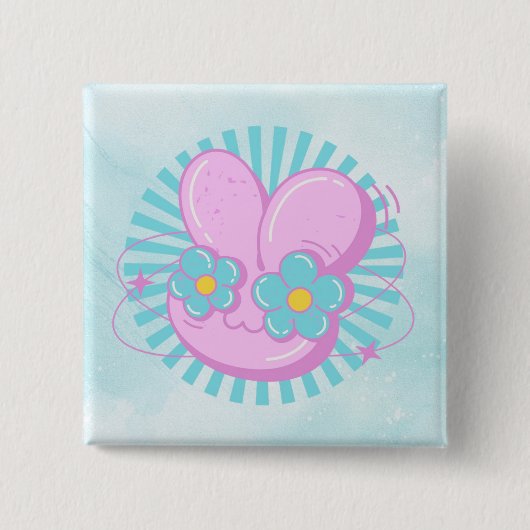 Konijn Vierkante Button 5,1 Cm (Voorkant)