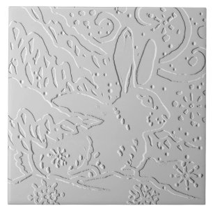 Konijn White Gray Embossed Woodland Snow Tegeltje