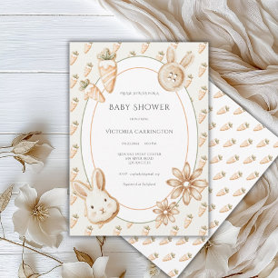 Konijn worteltjes groen oranje baby shower kaart
