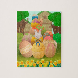 Konijn zittend op reusachtige paaseieren legpuzzel