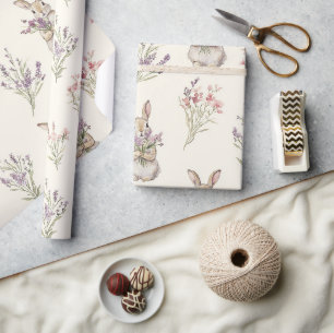Konijnen Bloemen Verjaardag Cadeaupapier