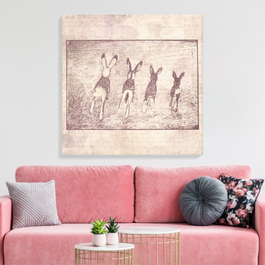 konijnen Bunny Art en Floral Flower Script Canvas Afdruk (Insitu (Woonkamer))