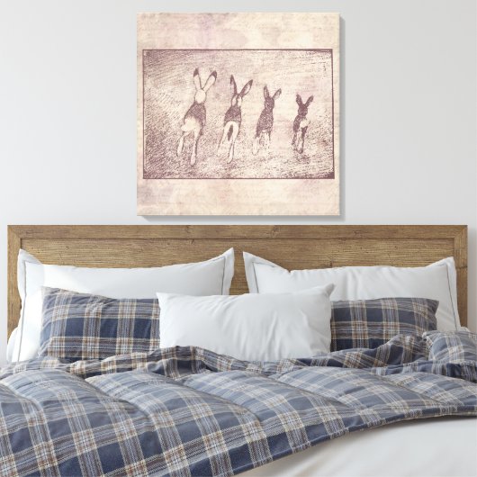konijnen Bunny Art en Floral Flower Script Canvas Afdruk (Insitu (Slaapkamer))