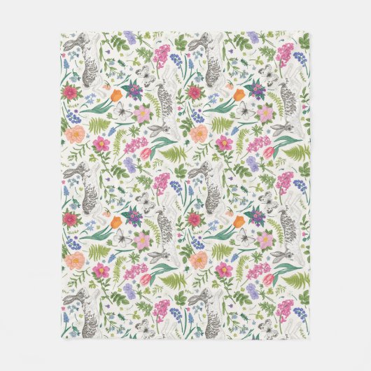 Konijnen, Butterflies en Flowers Fleece Deken (Voorkant)