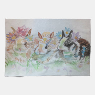 Konijnen Cute Konijn Waterverf Bloemenkoning Theedoek