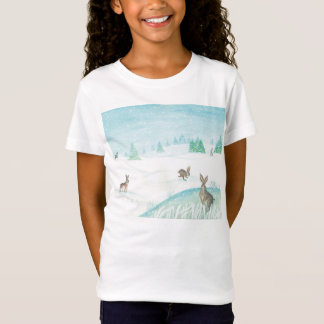 Konijnen die op sneeuw zitten en springen t-shirt