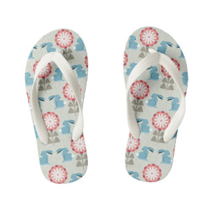 Konijnen en bloemen kinder teenslippers