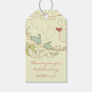 Konijnen en Bloemen Neutraal Dank U Baby shower Cadeaulabel
