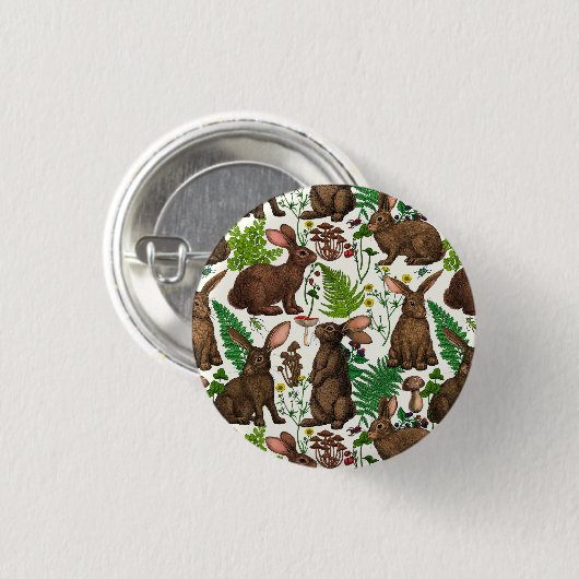Konijnen en bosflora 4 ronde button 3,2 cm (Voorkant /achterkant)