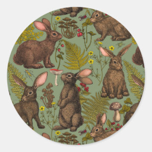 Konijnen en bosflora Klassieke ronde Sticker
