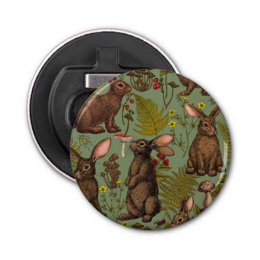 Konijnen en bossen flora Bottle Open Button Flesopener (Voorkant)