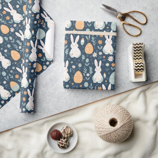 Konijnen en eitjes tuin blauw en Sinaasappel Cadeaupapier (Crafts)
