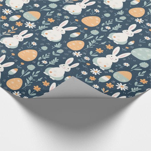 Konijnen en eitjes tuin blauw en Sinaasappel Cadeaupapier (Hoek)