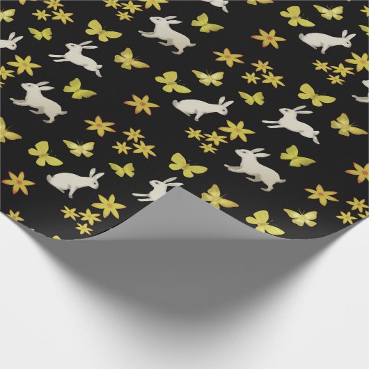 Konijnen en gele vlinders cadeaupapier (Hoek)