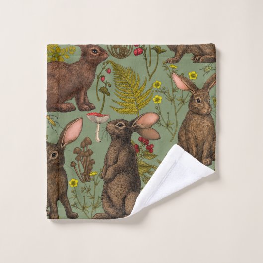 Konijnen en houten flora Bath Towel Set Bad Handdoek (Wasdoekje)