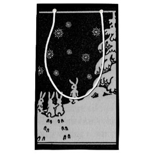 Konijnen en Kerstboom Winter Vakantie Kunst Klein Cadeauzakje