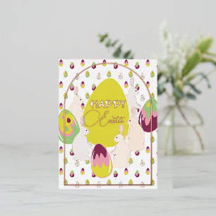 Konijnen en paaseieren. folie feestdagen briefkaart