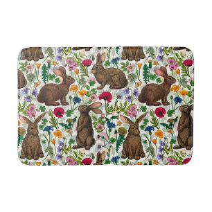 Konijnen en wilde bloemen badmat