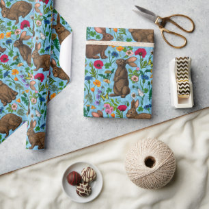 Konijnen en wilde bloemen cadeaupapier