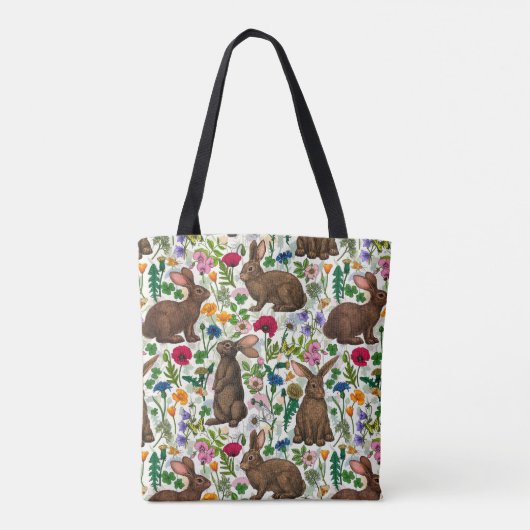 Konijnen en wilde bloemen draagtas (Achterkant)