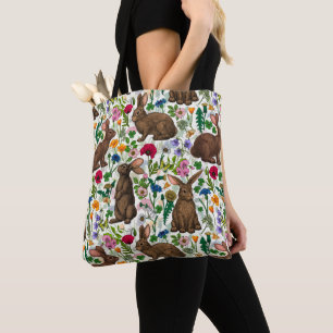 Konijnen en wilde bloemen draagtas
