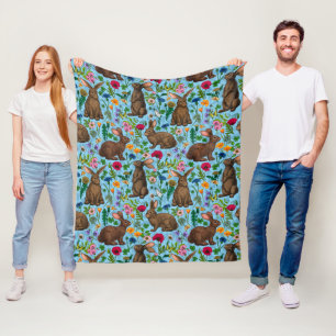 Konijnen en wilde bloemen fleece deken