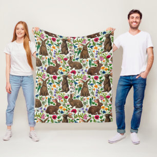 Konijnen en wilde bloemen fleece deken