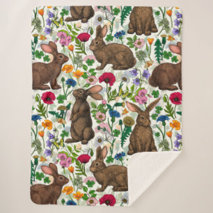 Konijnen en wilde bloemen sherpa deken